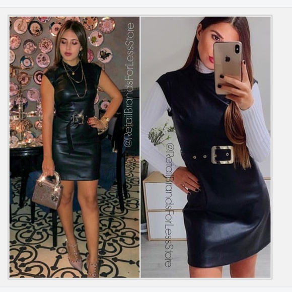 ZARA BLACK FAUX LEATHER BELTED DRESS - Picture 2 of 8